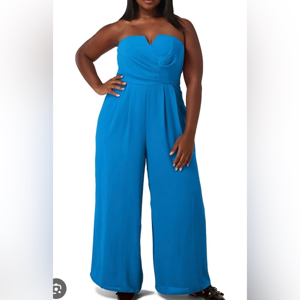 Maree Pour Toi The Magic Strapless Jumpsuit Plus Size Blue Wide Leg